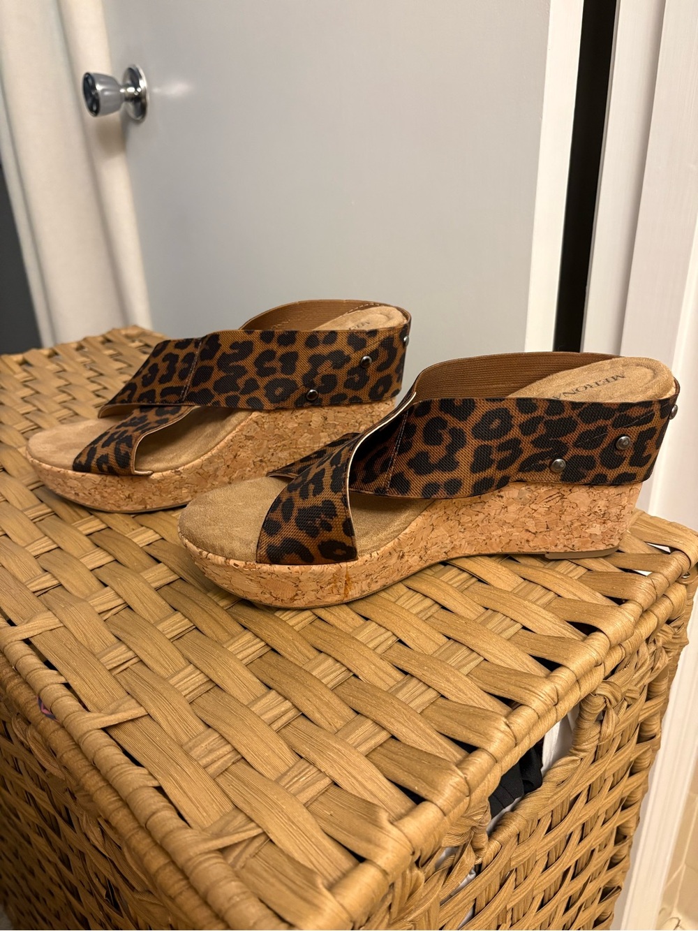 Merona Leopard Print Cork Wedge Sandals - Brown 10
